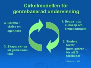 När man undervisar i genrepedagogik använder man ofta cirkelmodellen som består av fyra faser.